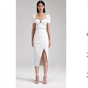 Self-Portrait White Crepe Diamante Midi Dress White Size 12